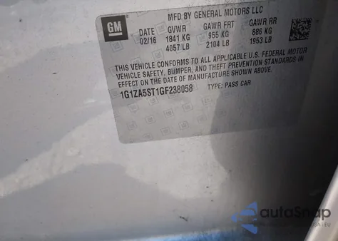 2016 Chevrolet Malibu L z USA, uszkodzony, nr VIN 1G1ZA5ST1GF238058